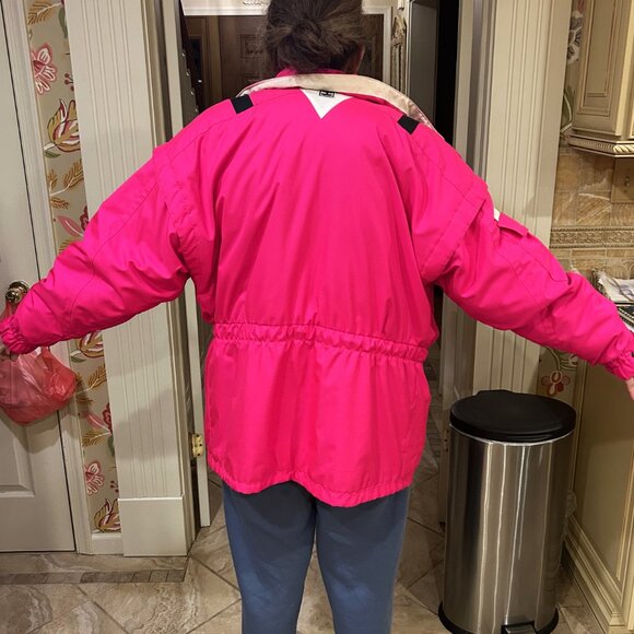 Vibrant Pink Ski & Snow Jacket with Black Trim & adjustable waistband - Picture 10 of 13